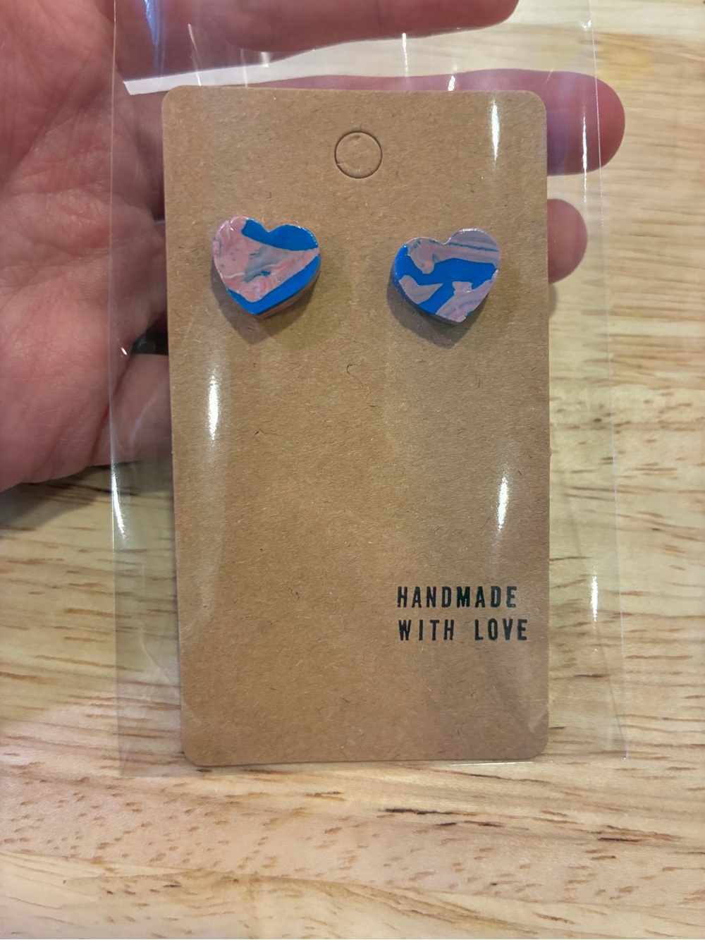 3/$10 Pink & Blue Bubblegum Heart Handmade Polymer Clay Earrings